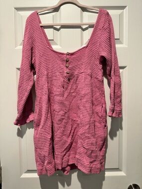 Free People Pink Waffle Knit Long Sleeve Tunic Dress